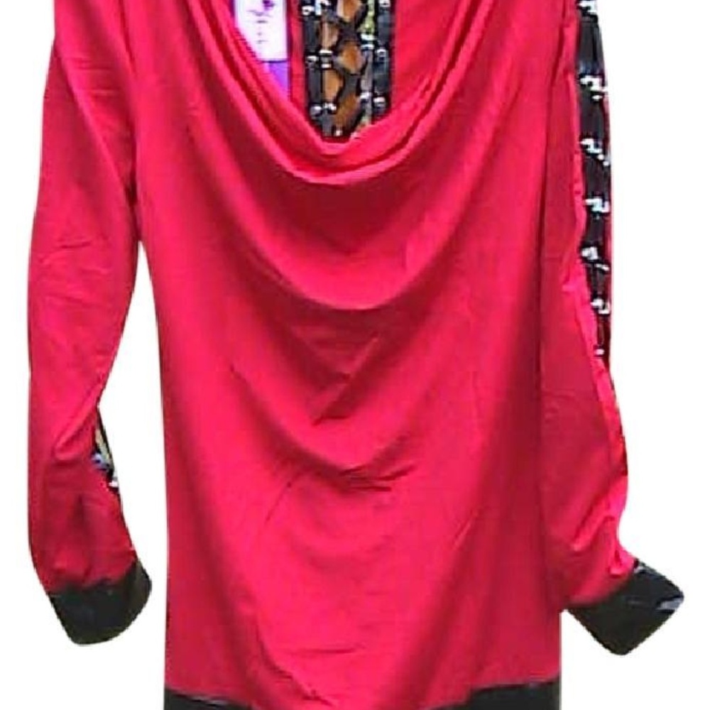 Red/Black Red/Black Long Sleeve Patchwork Dress #1